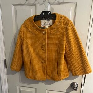 Anthropologie Tabitha Terrace Mustard Yellow Wool Ruffle Blazer Jacket Womens 8
